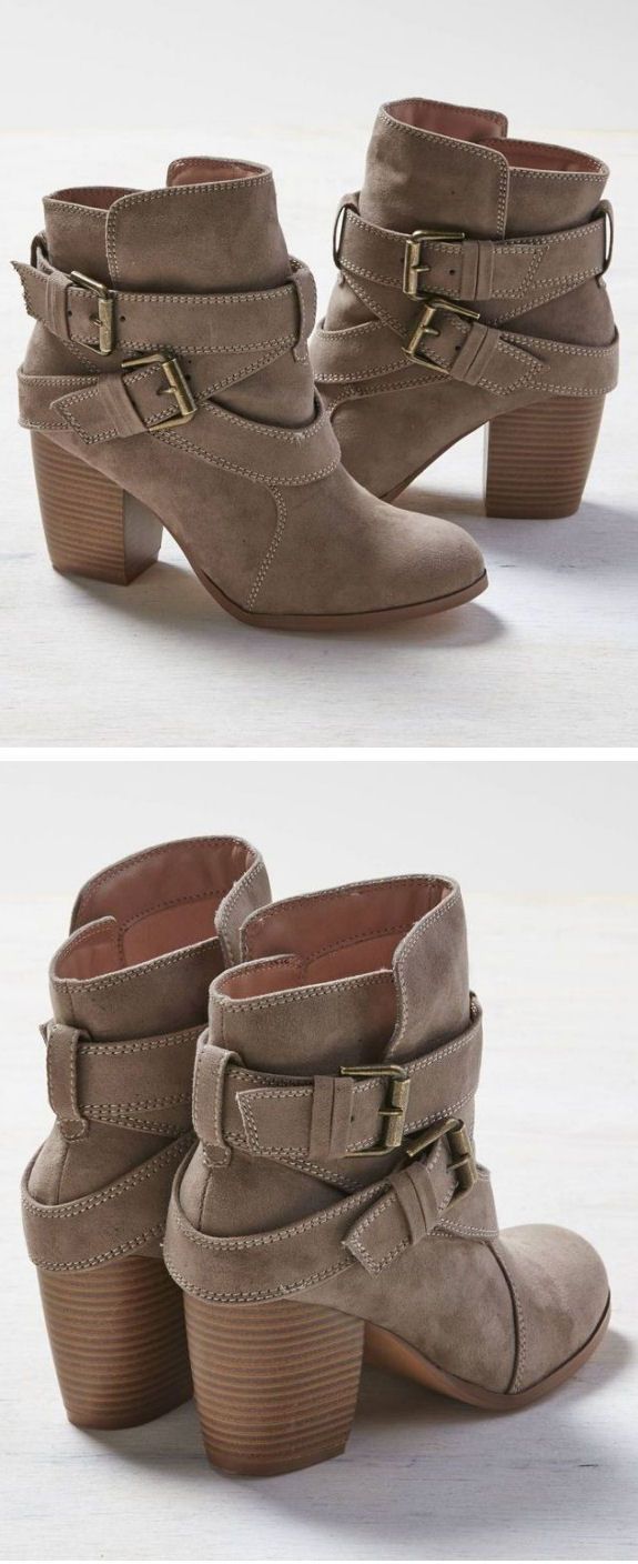 Taupe Buckle Booties. Want,