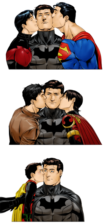 This is just downright adorable: Supes and Nightwing, Red Hood and Red Robin, then Nightwing making