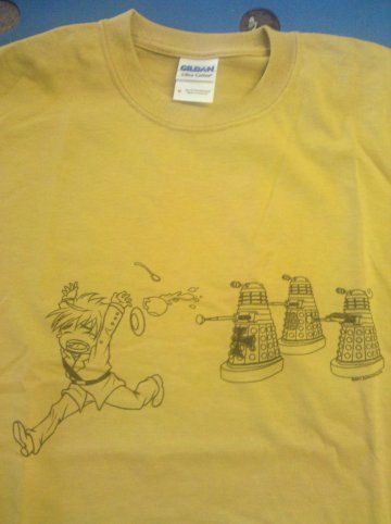 Whotalia – Original Hetalia Fanart “Daleks Chasing England” tee shirt. $20.00, via