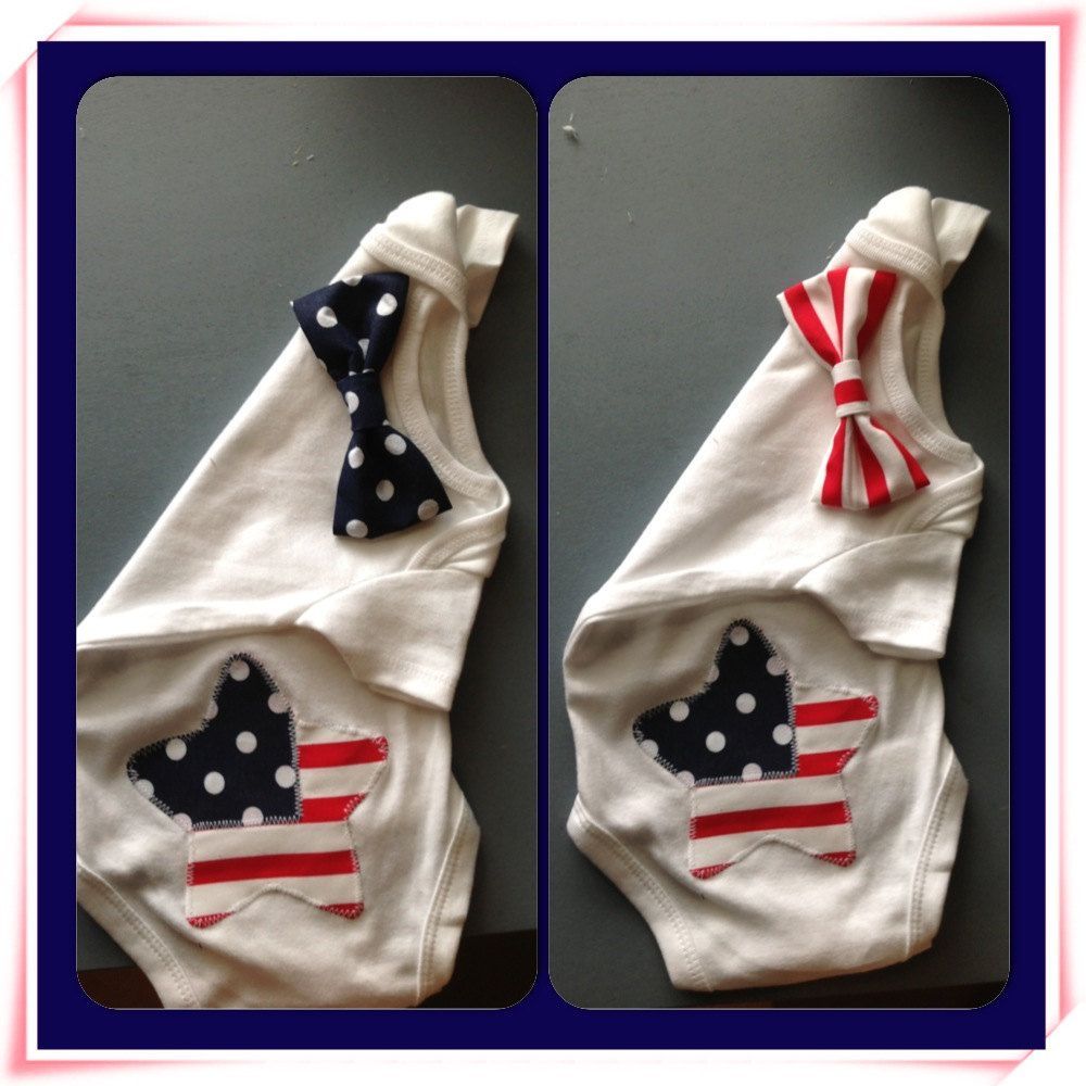 4th of July baby boy onesie with snap on bow ties. $15.50, via