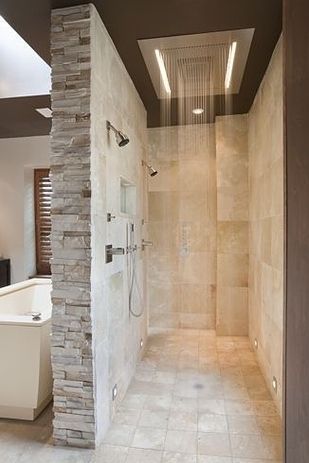 A walk-in shower means NO GLASS TO CLEAN. | 31 Insanely Clever Remodeling Ideas For Your New