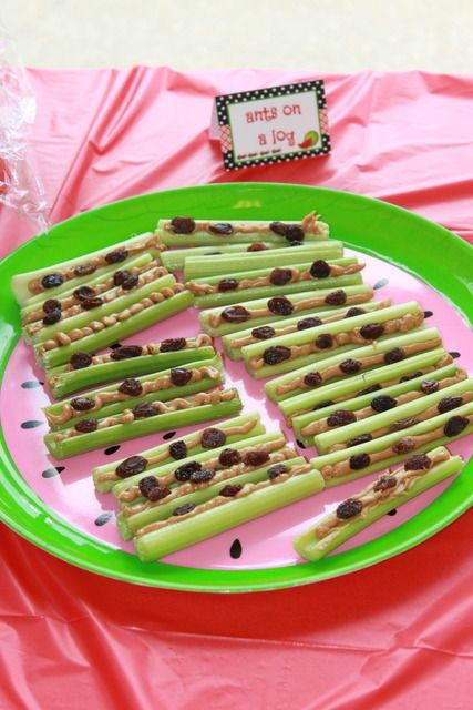 Ants on a log. i always make this for my mom, she loves them! with just 3 simple ingredients: celery, peanut butter, and