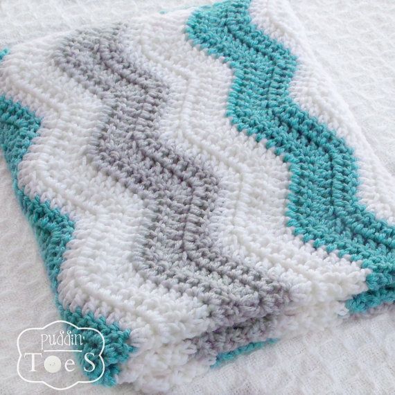 Aqua, gray, and white chevron blanket....Grandma I want you to please make this for baby Ryder in the same yarn you used for Jentzens