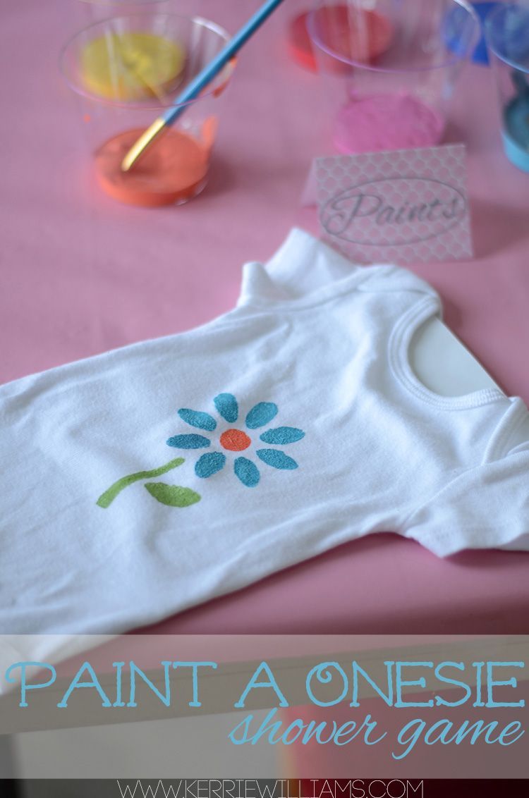Baby Shower Games that are fun for everyone!What youll need: Assorted Onesies Stencils Fabric Paint Fabric Markers Sponges Paint Brushes Cardboard or poster board cut to fit inside the onesies