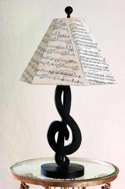 Black Treble Clef Table Lamp with Sheet Music Shade- I