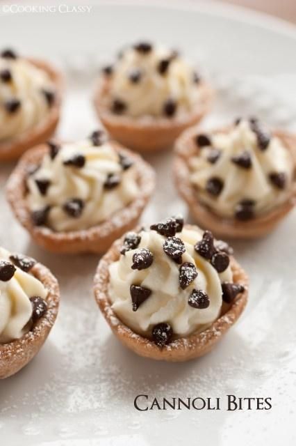 cannoli bites – these are amazing! cannoli dough is baked in mini muffin tins then filled with a lucious mascarpone/ricotta cannoli filling. SO