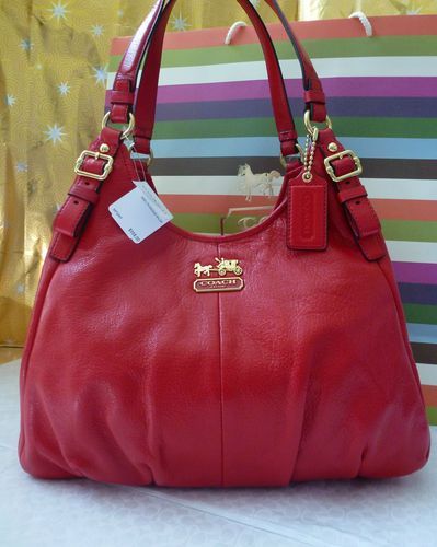 Coach Leather Cherry Red Leather Maggie Shoulder Bag