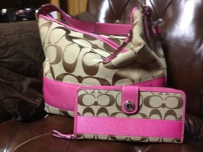 Coach Pink Signature hobo purse and matching