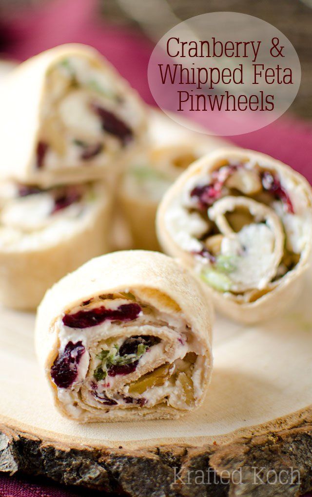 Cranberry and Whipped Feta Pinwheels are so simple and packed with flavor from whipped feta, dried cranberries, green onion and