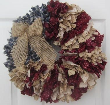 Flag Rag Wreath Americana 16 Patriotic U.S.  by RaggedyApple,