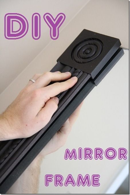 Framing mirror using crown molding and spray paint… so much cheaper than buying the huge mirror already attached to a huge