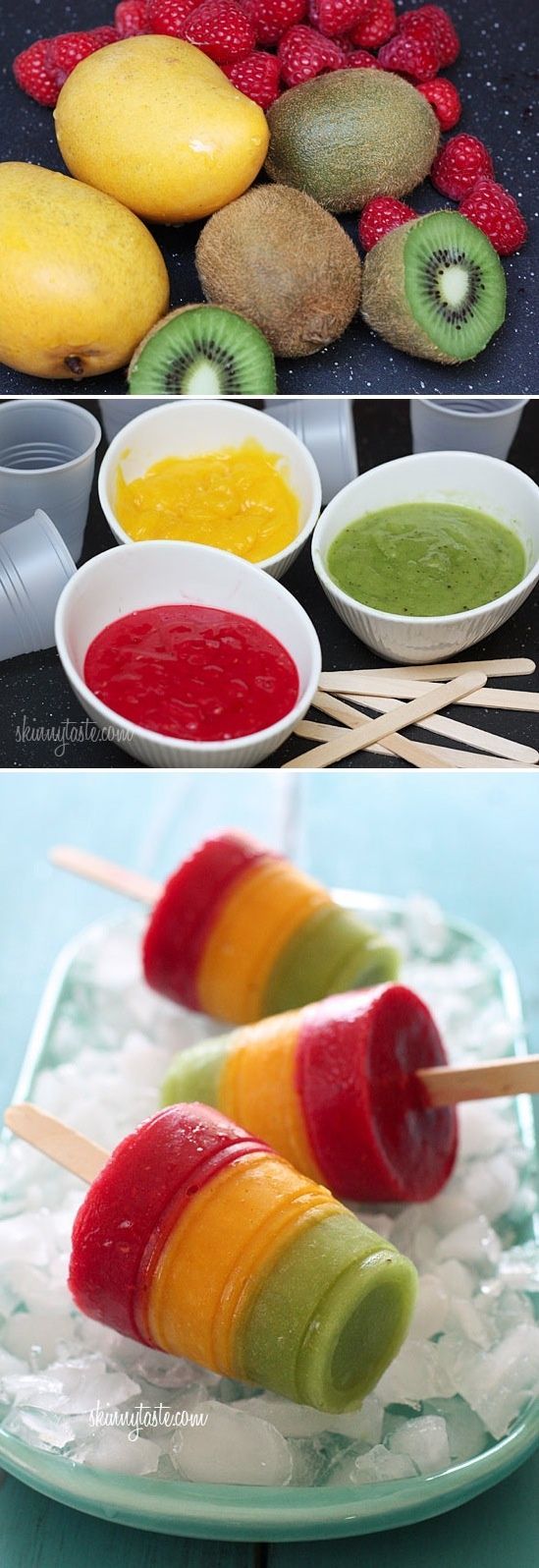 Fresh Fruit Pops – fruit puree, popsicle sticks, and mini plastic cups.  Awesome summer