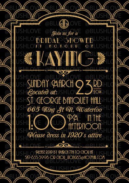 Great Gatsby Bridal Shower Invitation  Digital file by blushlove,