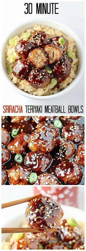 Healthy 30 Minute Sriracha Teriyaki Meatball Bowls – quick, easy, and a million times tastier than