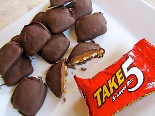 Homemade Take 5 bars – OK Maybe I will be making take4 bcus my step daughter doesnt like peanuts.   Thanks for the recipe – Now I can make them for her trip back to