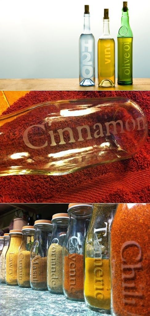 How to Etch Glass Bottles DIY – great idea for organizing my kitchen or as a