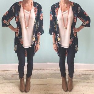 make use of your summer kimonos by wearing them with ankle boots and leggings or skinny