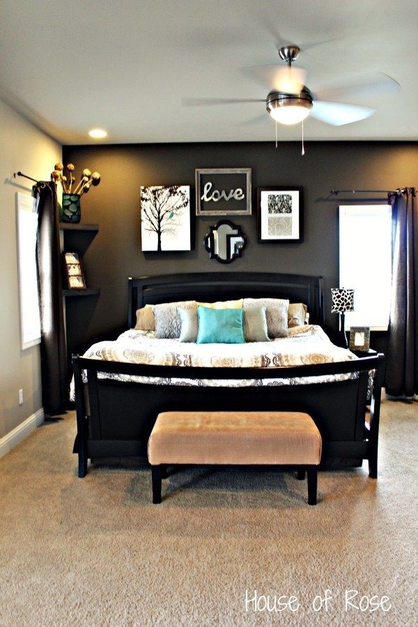 Master Bedroom Modern. Dark wall paint is by Behr bittersweet chocolate. Lighter walls are lambs ear by
