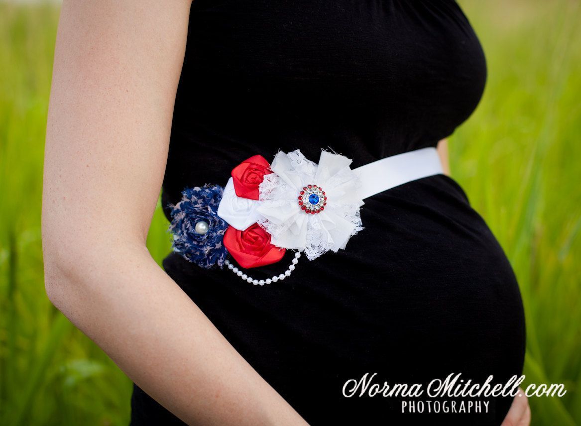 Maternity Sash – Patriotic Military Maternity Sash, Bridal Sash, Belt, Headband, Wedding –  Photo Prop. $25.99, via