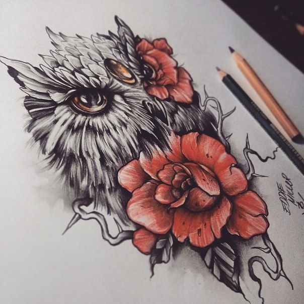 Owl Roses Eye by EdwardMiller on DeviantArt – i loooove this ♥ I would get this on my upper