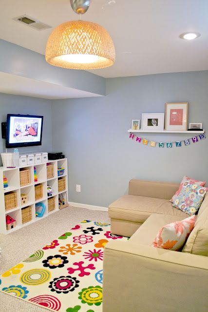 Playroom with bright rug. **my vision for the