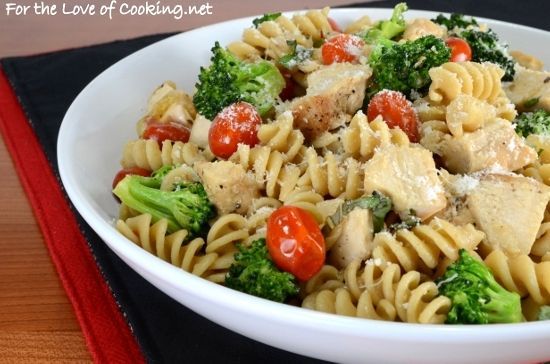 Rotini Pasta with Chicken, Broccoli, Tomatoes, Parmesan, and Fresh