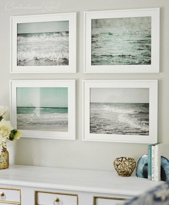 set of framed beach prints.