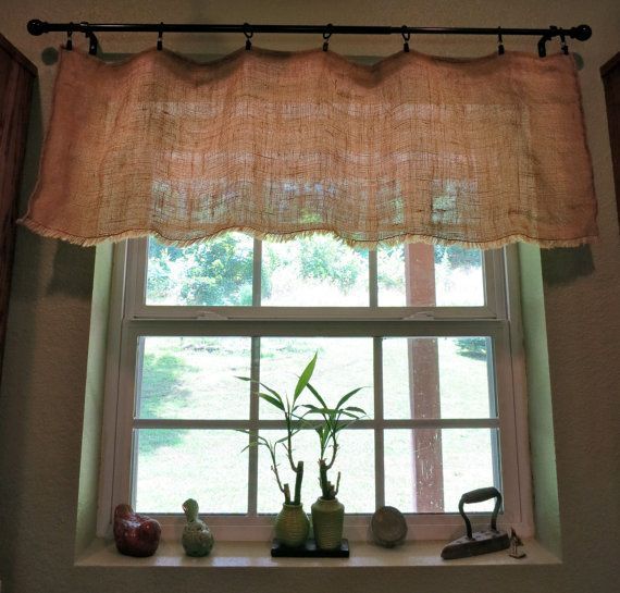 Shabby Chic Country Cottage Chic Farmhouse Rustic Burlap Window Valance with fringed bottom on Etsy,