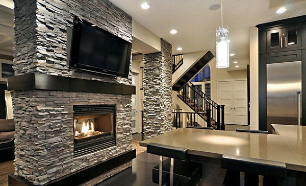 Stone Fireplace With TV Abo