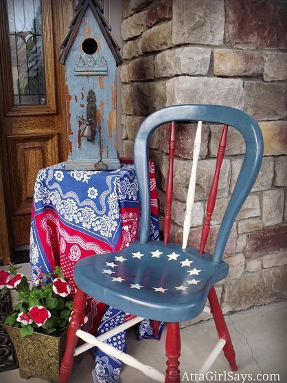 Take an Old Chair & Paint it as a 4th of July Decor! love this idea. I really want to do this …CUTE