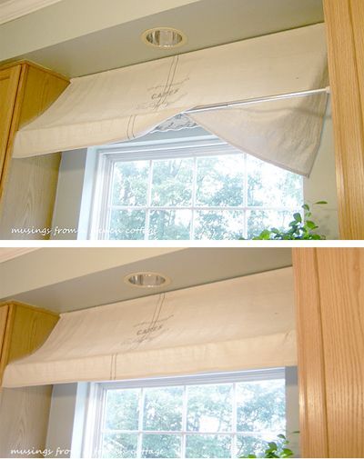 Tension Rod Uses – Turn your kitchen into a charming “outdoor cafe” by adding this simple “awning.” Simply drape your tired old valance over a second tension rod to give it a whole new
