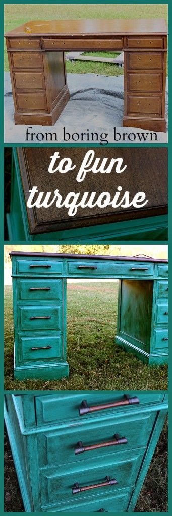 Turquoise Desk Makeover- #diyproject