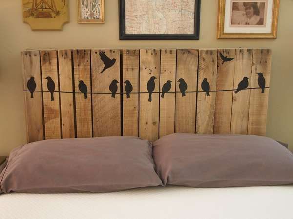 Upcycled pallet project. Head board and beautiful flying birds!   I think adding a stain to this to give it some more depth in colors would be