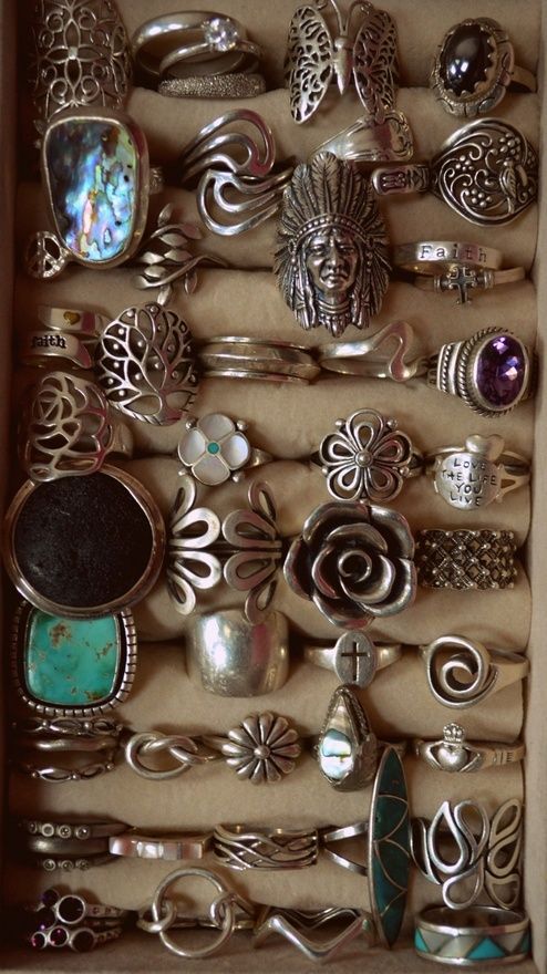 vintage boho rings! Can I have them all, please? :); They are very cool, the link to them is bad however, sad, O