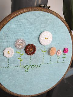 Vintage Button Flower Embroidery Hoop.  I would like to do this with the girls.