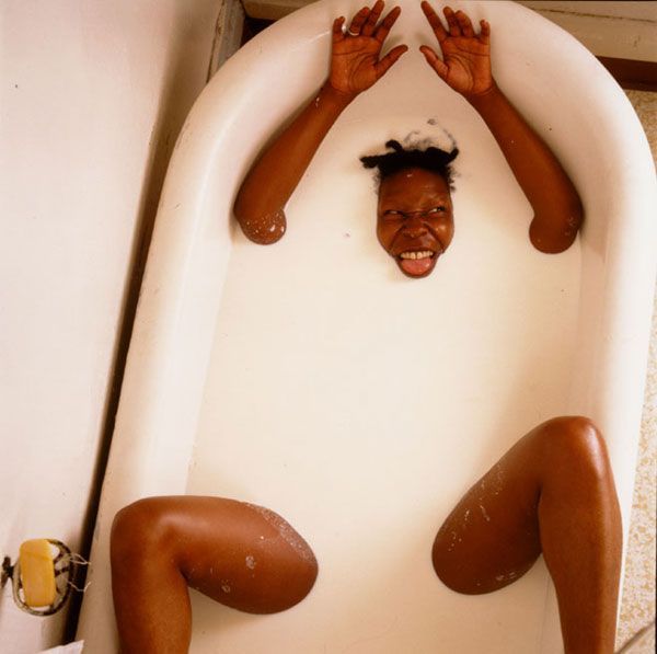 Whoopi Goldberg in milk tub
