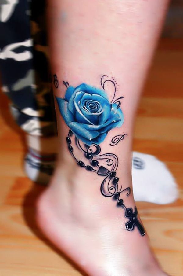 47 Bule Rose Ankle Tattoo l