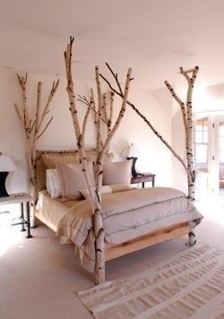 A fairy tale birch tree #bed. If this works, my idea of a birch tree #desk will work,