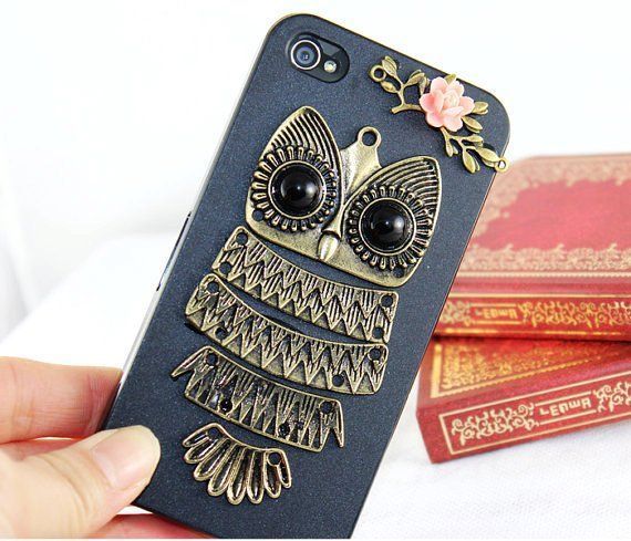Antique Brass Cute Owl iPhone 4 Cases for