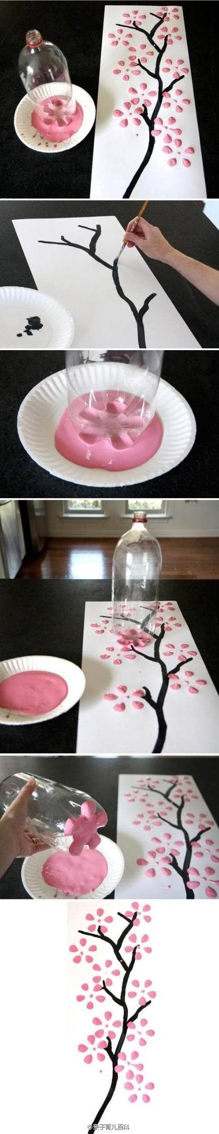 Art is not difficult. Plastic bottles can create beautiful cheery flower with little