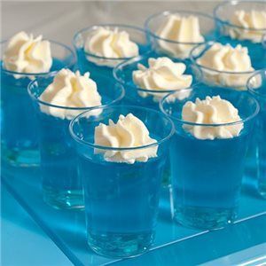 Blue Jello – pour Jello in plastic shot glasses or small cups then put in the refrigerator to
