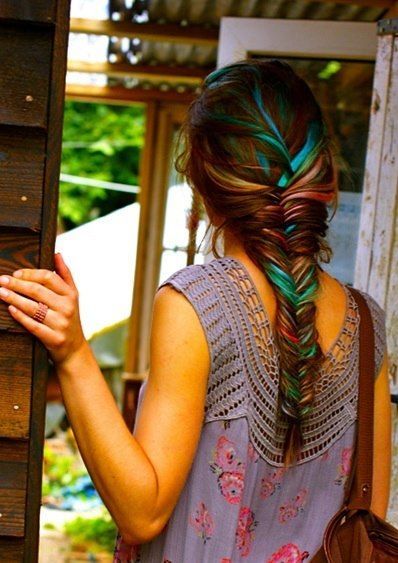 Chalk dyed hair in fishtail