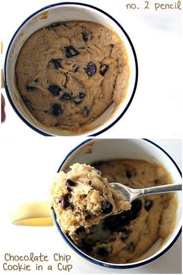 Chocolate Chip Cookie In A Cup (this recipe really works as described… best version of cookie in a mug Ive ever