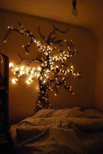 Create a tree from string lights!  Use 3M command strips to adhere lights where you want