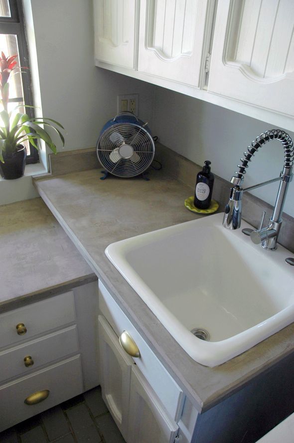 DIY concrete countertops over laminate (or anything). Nice step-by-step tutorial with lots of pictures (Little Green