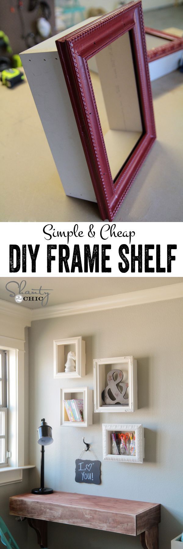 DIY display shelves using cheap frames… SO cute and