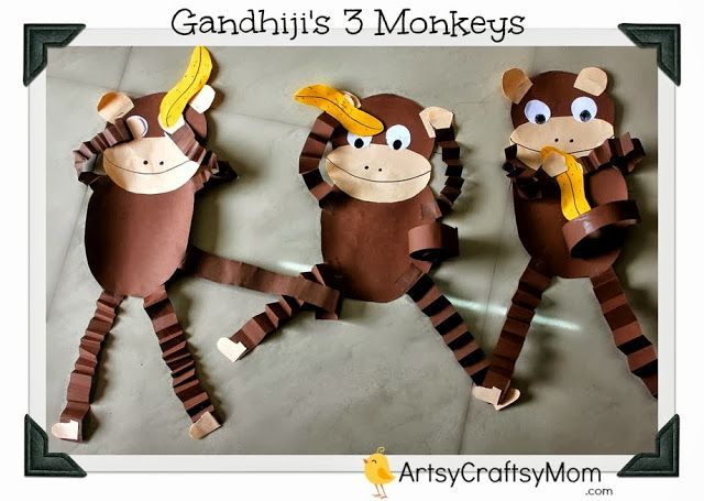 Gandhi 3 monkey craft Gandhi Jayanti Special   3 monkeys craft crafts age5 7 age3 5  India Crafts Craft Classes Animal