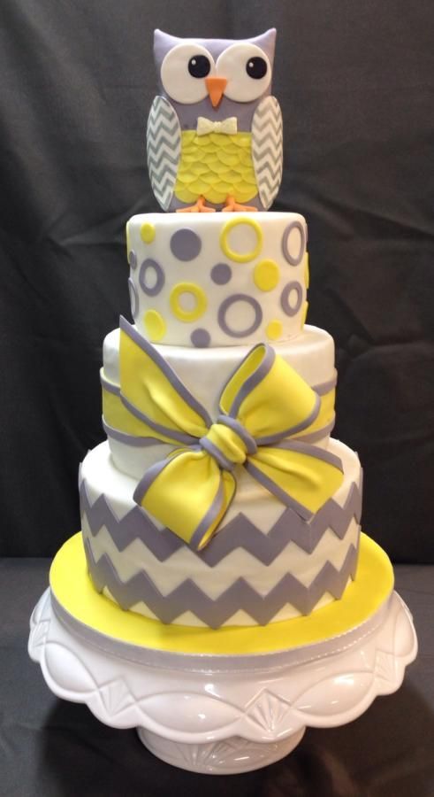 Grey and Yellow Owl Childrens Birthday Cake