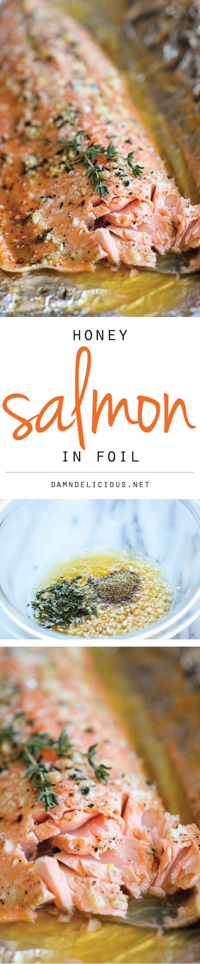 Honey Salmon in Foil – A no-fuss, super easy salmon dish thats baked in foil for the most tender, most flavorful salmon
