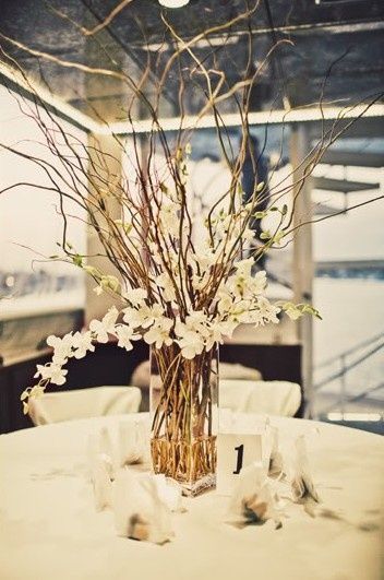 IDEAS PLEASE -Centerpieces – Branches and flowers and candles hang/table : wedding